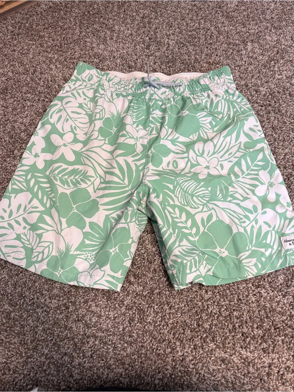 abercrombie kids Green & White Floral Swim Shorts